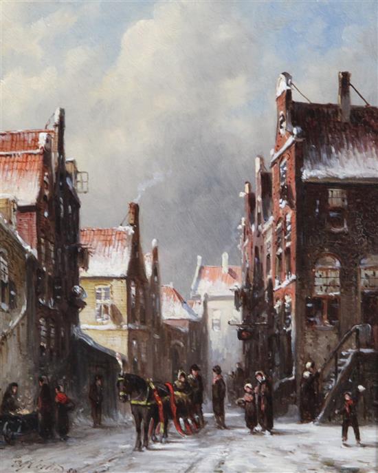 Petrus Gerardus Vertin (1819-1893) View of the old church, Amsterdam and Street scene in the snow 8 x 6.5in.